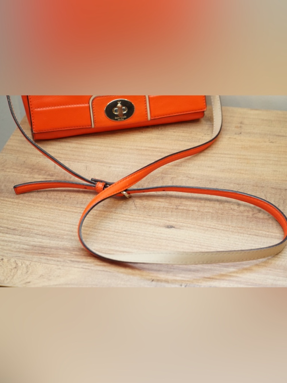 Kate Spade Orange Leather Turnlock Flap Crossbody Cream Trim silver Hardware - Picture 8 of 14